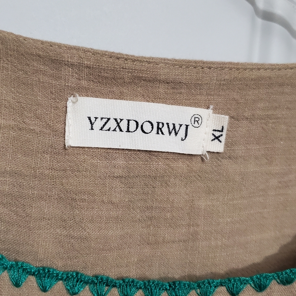 Embroidered Florals Khaki Short Sleeve Peasant top XL NWOT Bohemian YZXDORWJ - Picture 5 of 7